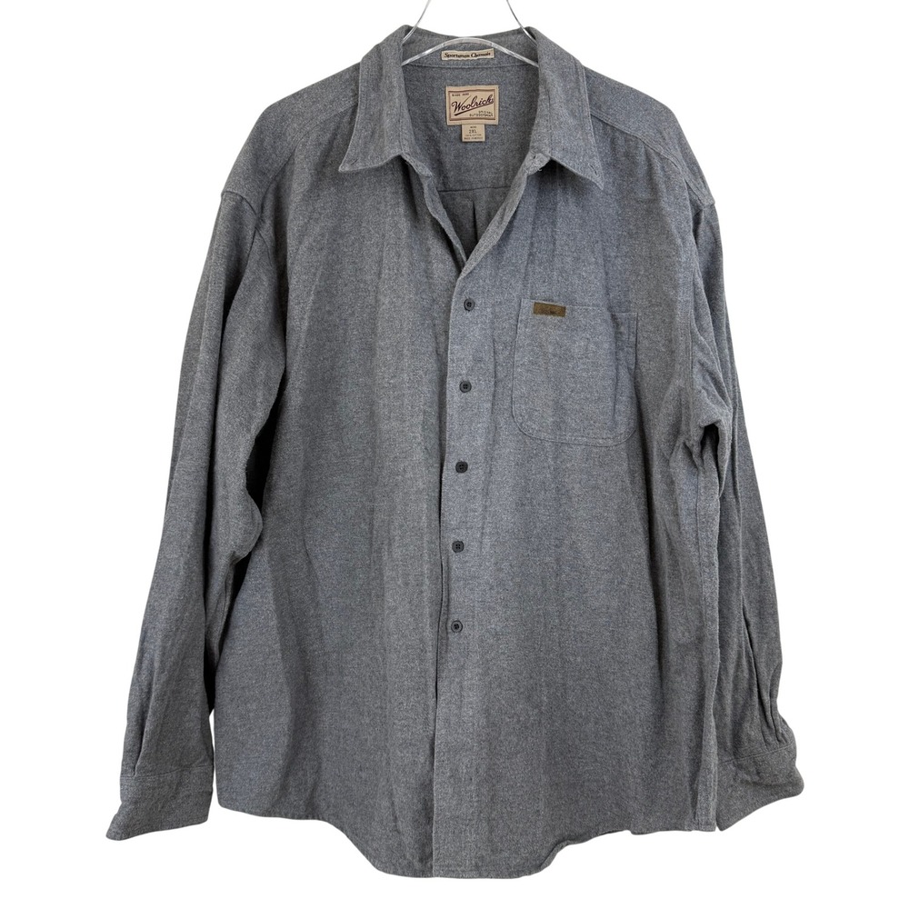 Woolrich Men XXL Sportsman Chamois Shirt Grey Long Sleeve Flannel Cotton BUTTON